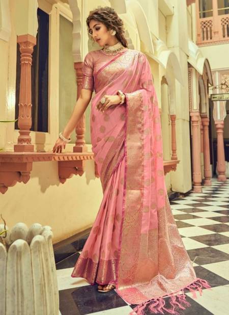 Pink Colour Annalise Rajyog New Latest Festive Wear Designer Printed Soft Tusser Weaving Saree Collection 10063